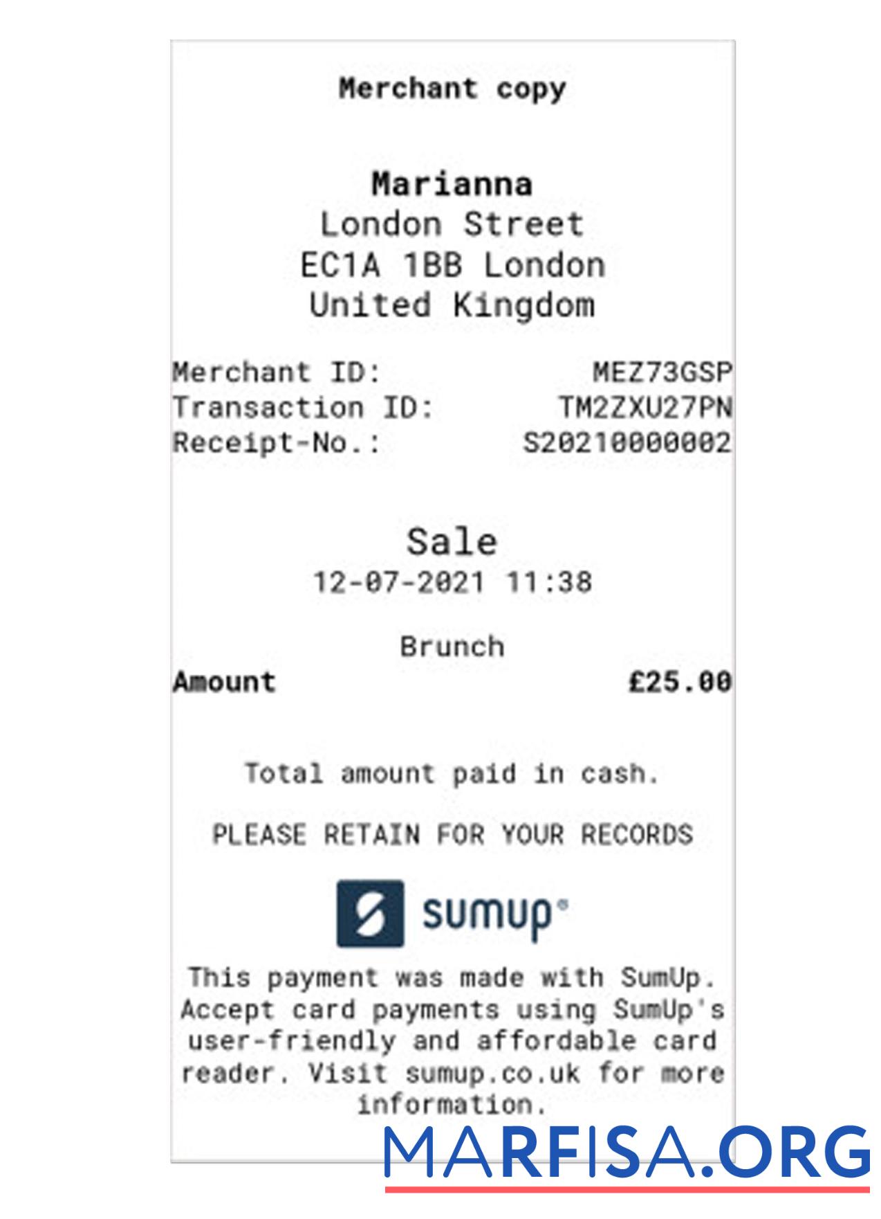 Printable MARIANNA payment check template